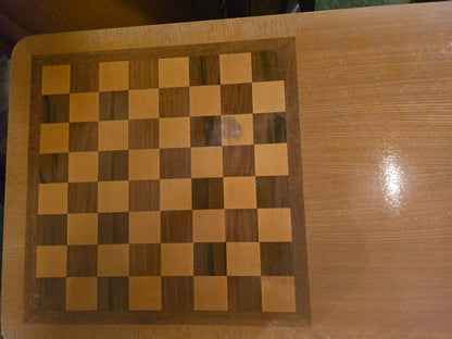 Vintage Holz Spieltisch Schach Intarsien mit Stauraum