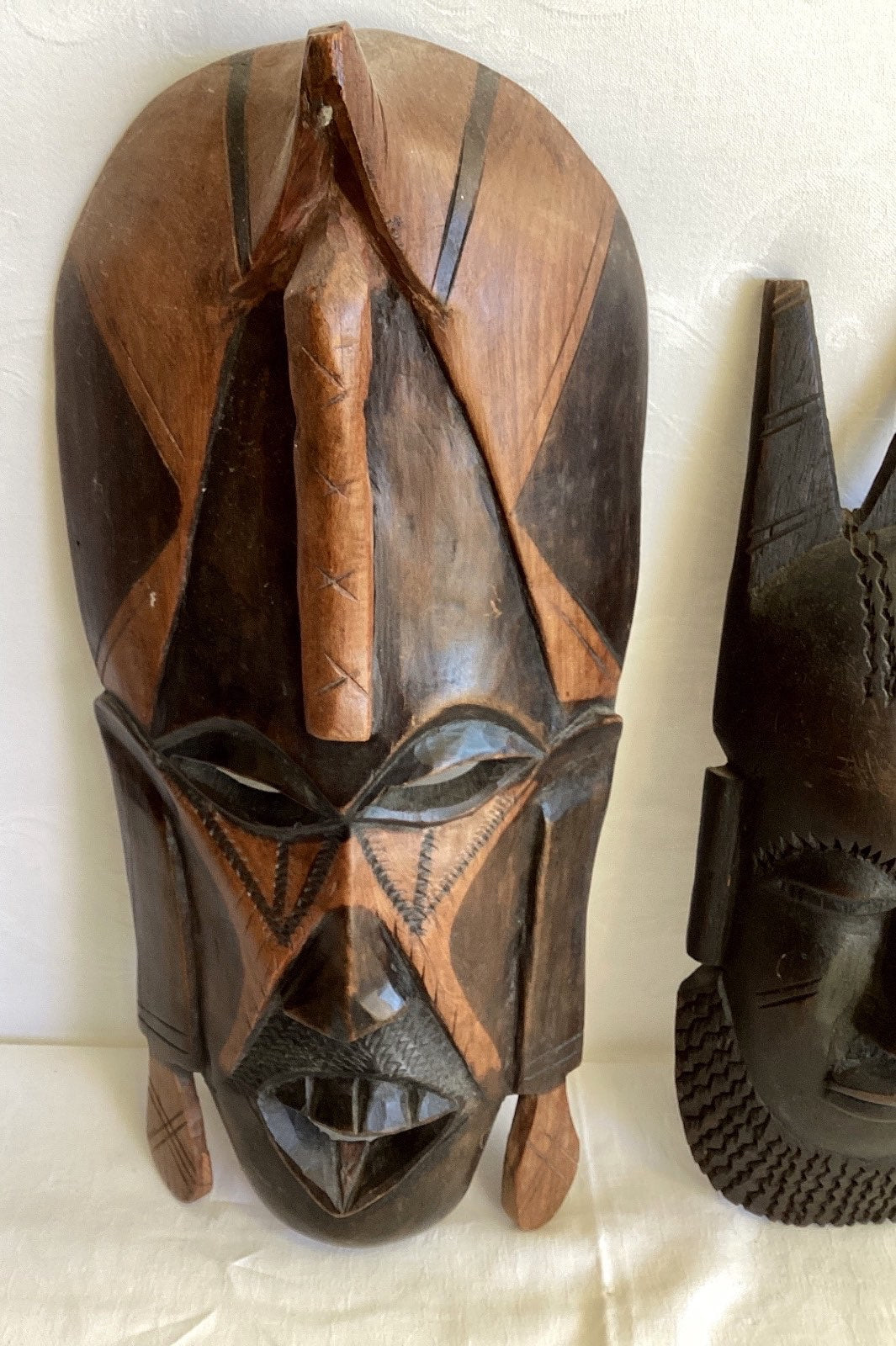 2x Afrikanische Holzmaske handgeschnitzt Tribal Wandmaske Afrika Deko Vintage