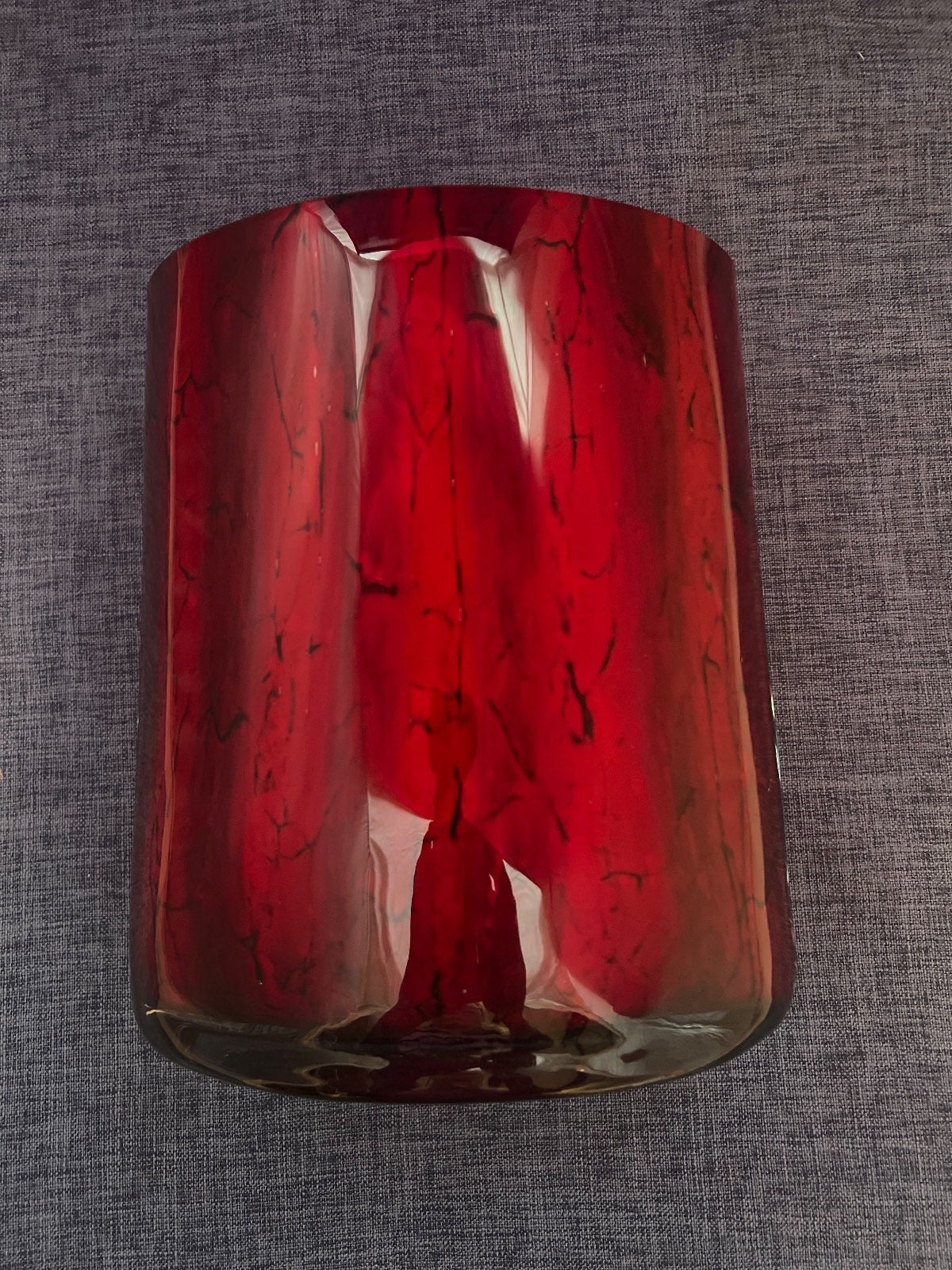 Glasvase, Bodenvase, Tischvase, Glas, rot, Handarbeit, 23,5 cm hoch, oval