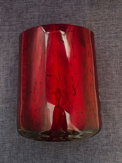 Glasvase, Bodenvase, Tischvase, Glas, rot, Handarbeit, 23,5 cm hoch, oval