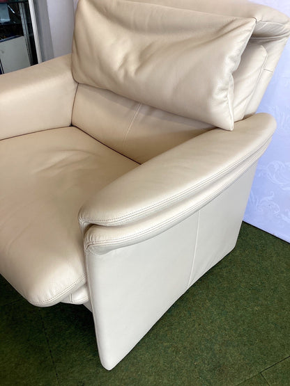 Leder Sessel Creme Beige Wohnzimmer Lounge Chair gepolstert vintage
