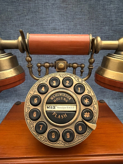 Welco "Nostalgie Eagle" Telefon Holz Messing  Tischtelefon Germany Retro