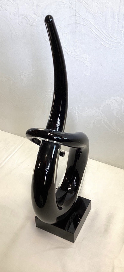 Abstrakte Skulptur Schwarz Glänzend Knoten Design Kunst Deko Modern Standfuß