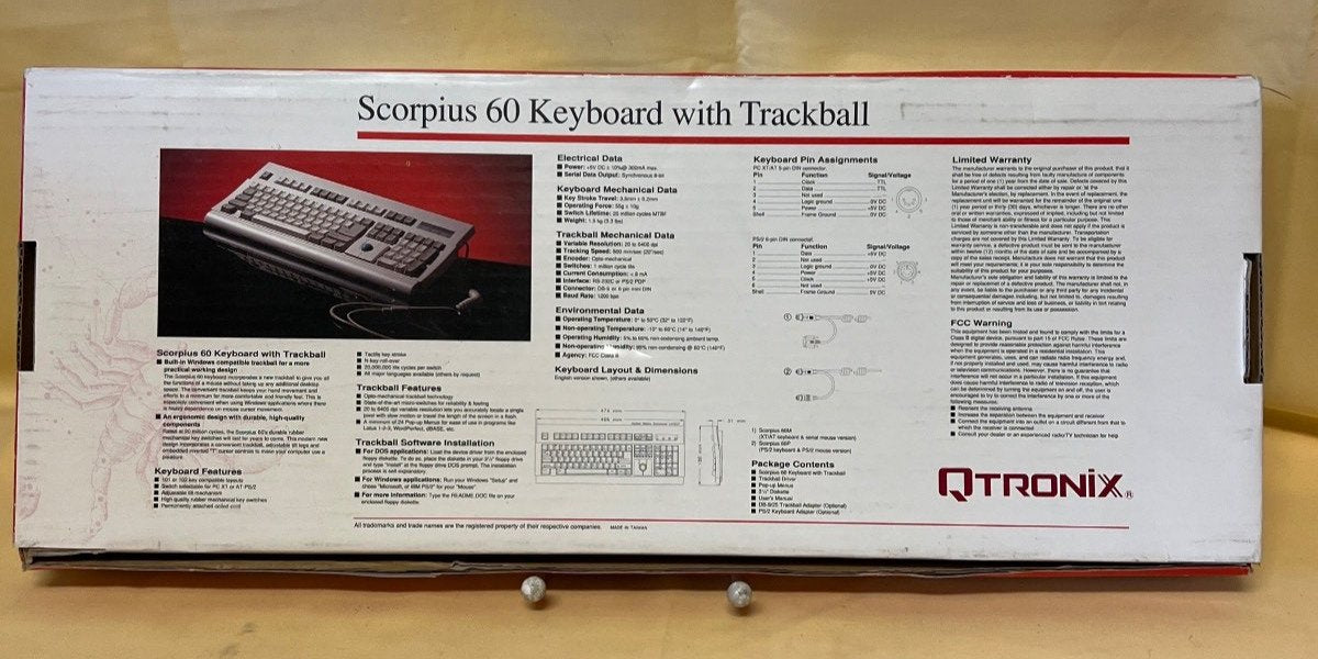 QTronix Scorpius 60 Keyboard Tastatur eingebauter Trackball AT PS/2, OVP