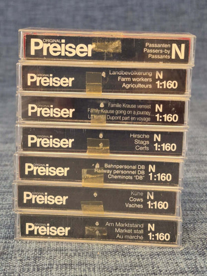 Preiser N 1:160 Figuren-Set Konvolut 7x Hirsche Kühe Bahnpersonal Passanten