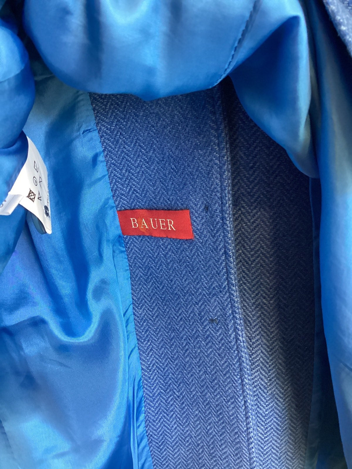 BAUER Damen Blazer 100% Schurwolle Fischgrät Blau Gr. 46 Vintage klassisch