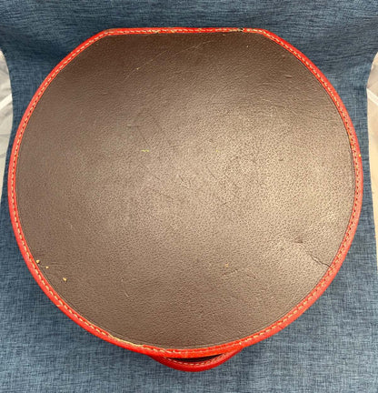 Alter Hutkoffer, rund, braun/rot, Kunst-Leder, mit Schloss