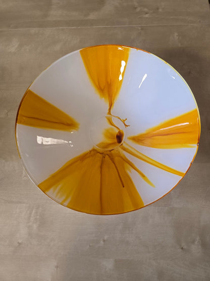 Glasschale Opalweißglas Bernstein Swirl Dekor 70er Schale  Vintage