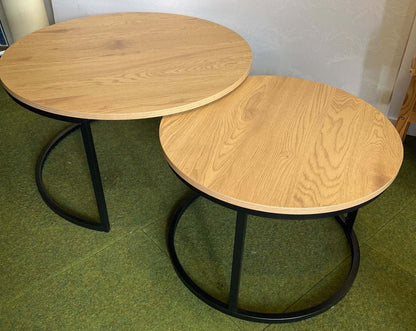 2er Set Couchtisch rund Holzwerkstoff Eichenfarbig, Metall, " Ciara"