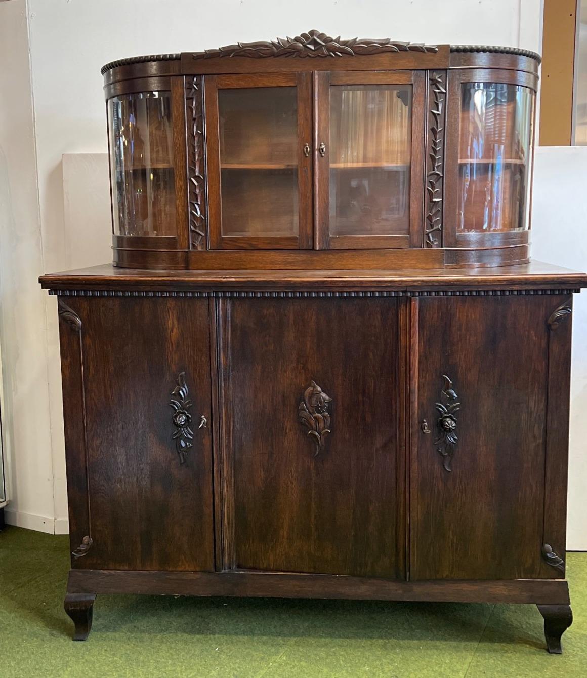 Antiker Eichen Buffetschrank, Vitrinenschrank, Jugendstil/Gründerzeit