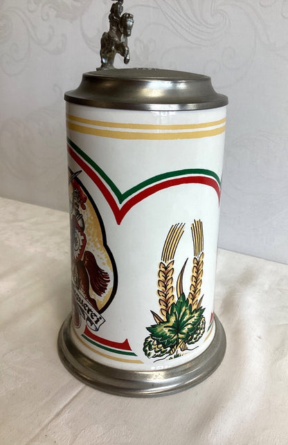 Holsten Brauerei Bierkrug Zinndeckel Ritter Porzellan Sammlerkrug vintage