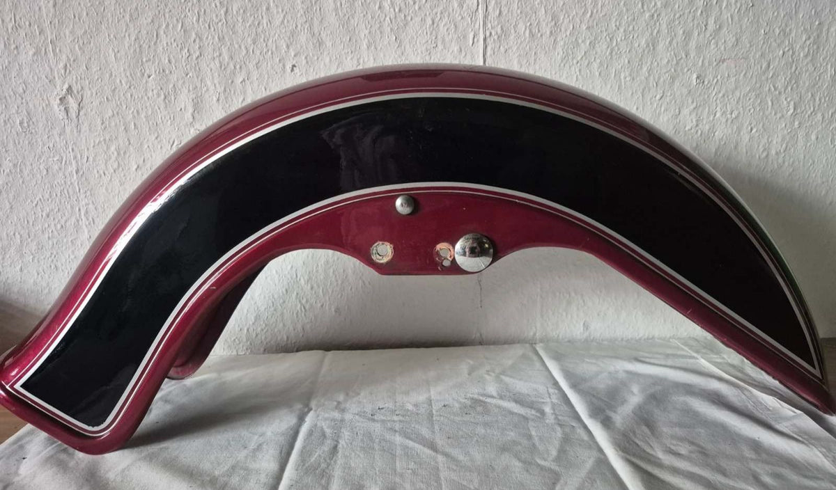 Motorrad Kotflügel vorne Stahl rot schwarz Zierstreifen Oldtimer Custombike Teil