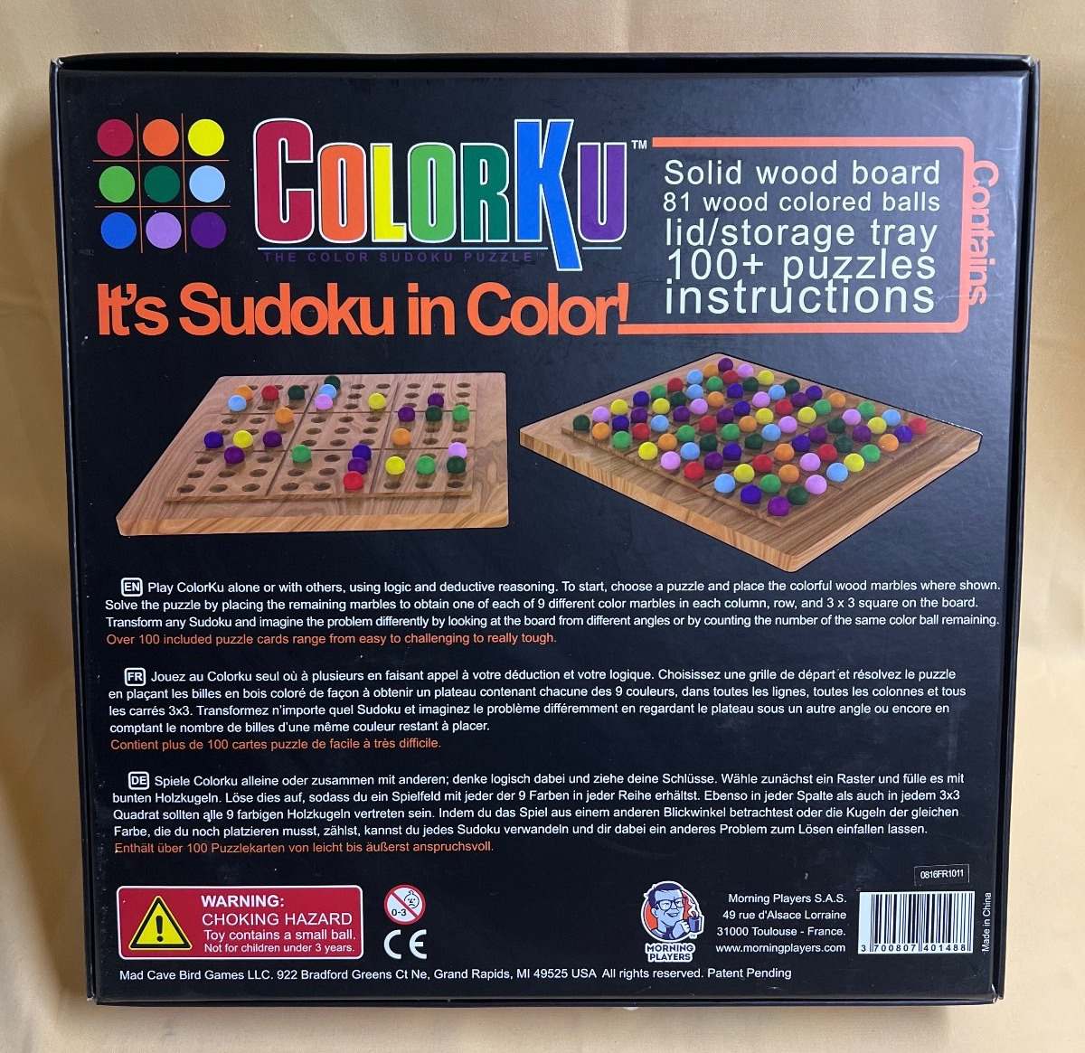 ColorKu Farb-Sudoku Puzzle, Logik-Brettspiel, Holz, 81 Kugeln, ab 8 Jahren