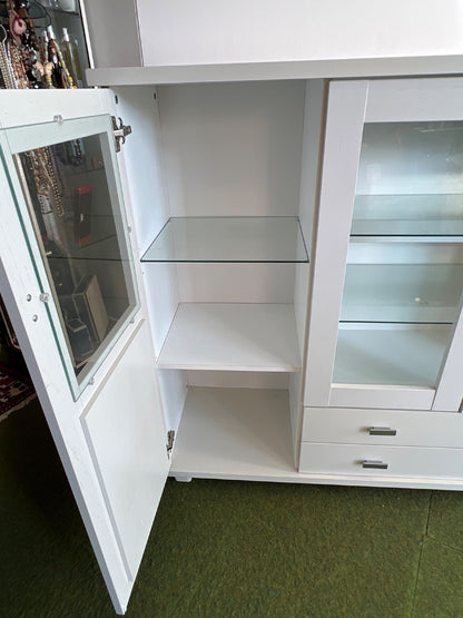 Vitrineschrank, Highboard, Glasböden, Innen-Beleuchtung, 4 Türen, 2 Schubladen