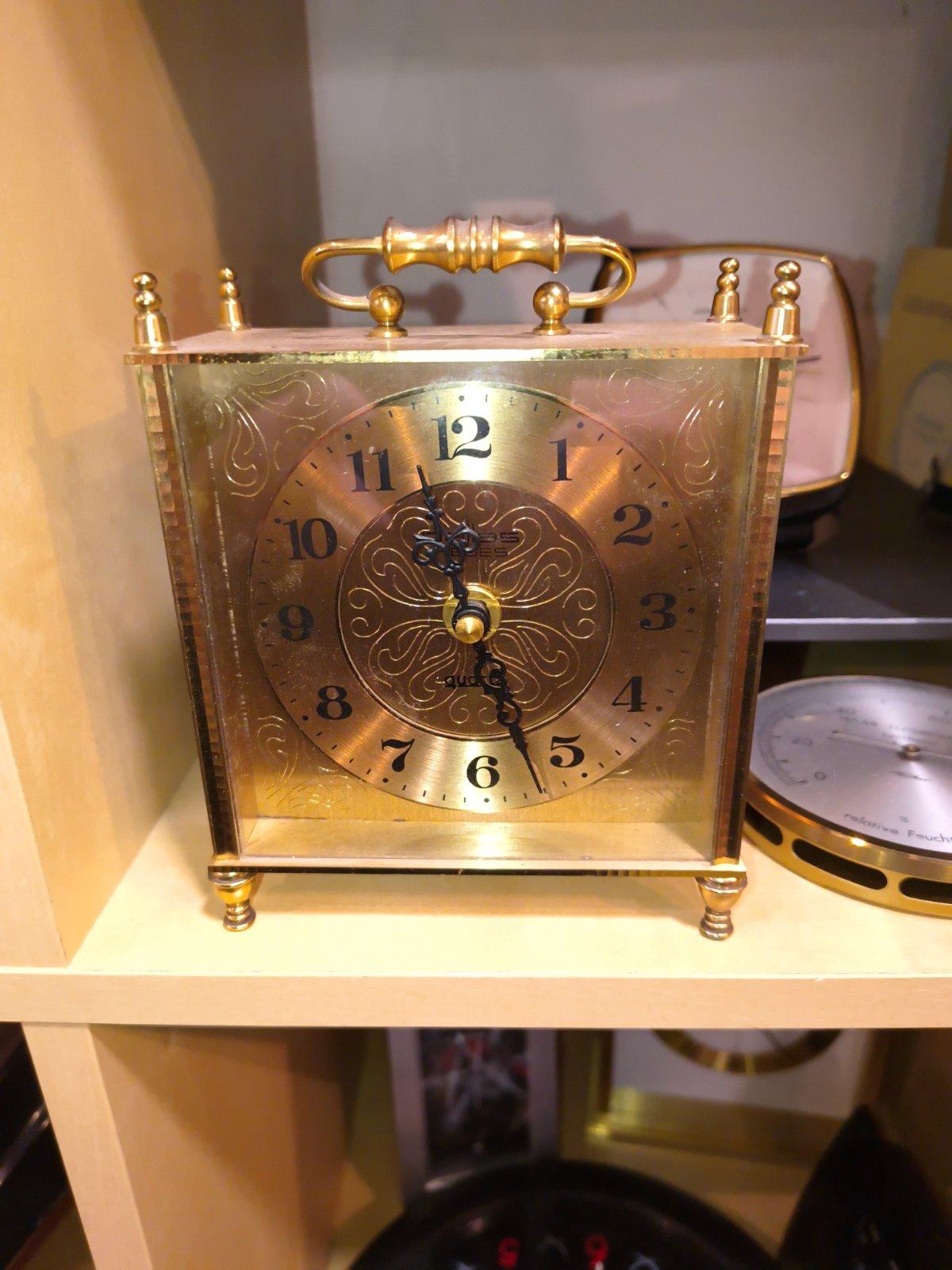 Tischuhr Kaminuhr Carriage Clock Quarz Messing gold