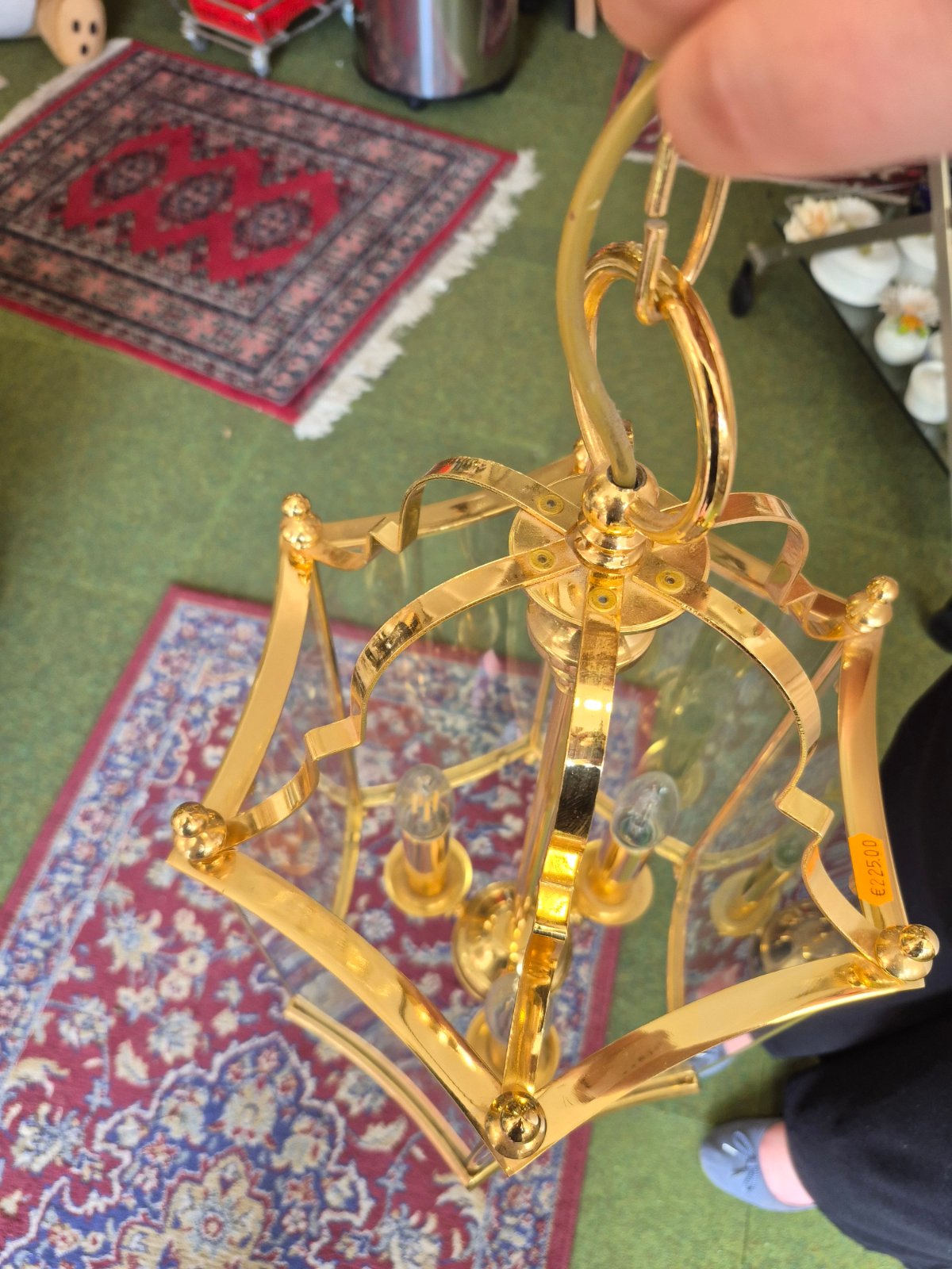 Deckenlampe - Hängelampe - Messing-Glas - drei Birnen - 58 cm hoch - Vintage