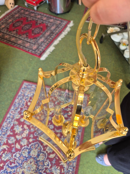 Deckenlampe - Hängelampe - Messing-Glas - drei Birnen - 58 cm hoch - Vintage