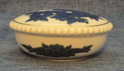 Rosenthal Bavaria Porzellan Deckeldose oval Drache in Blau und Gold Antik