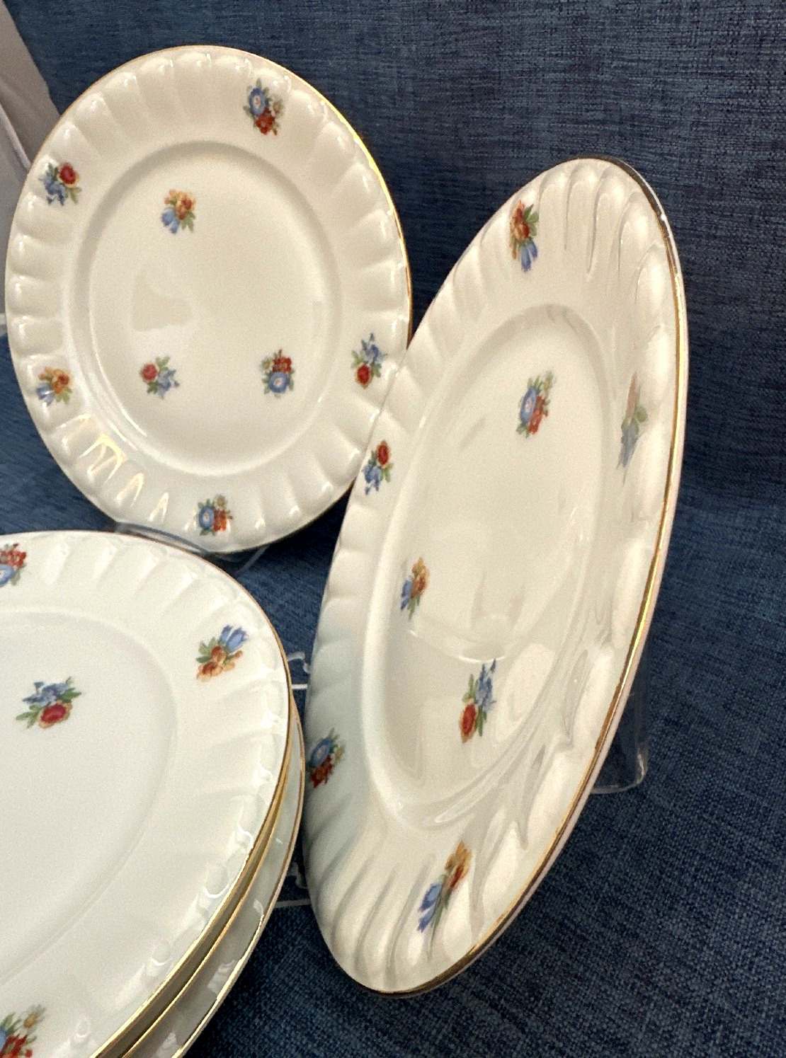 Thomas Bavaria Porzellan Teller 5er Set Blumendekor Goldrand weiß vintage