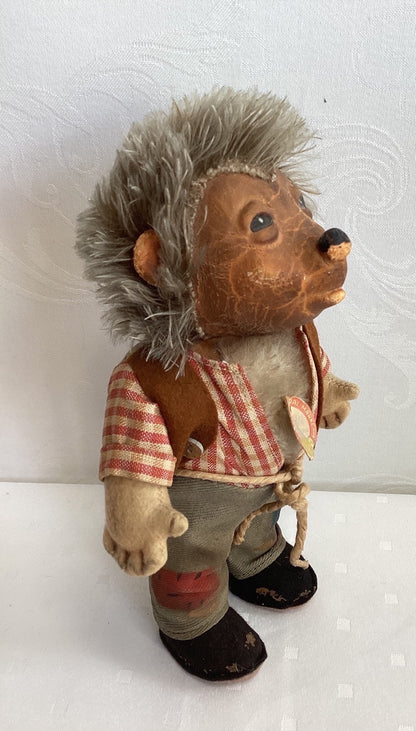 Mecki Igel Stofftier Puppe Igelmann mit Etikett Sammlerstück 50er 60er Höhe 17cm