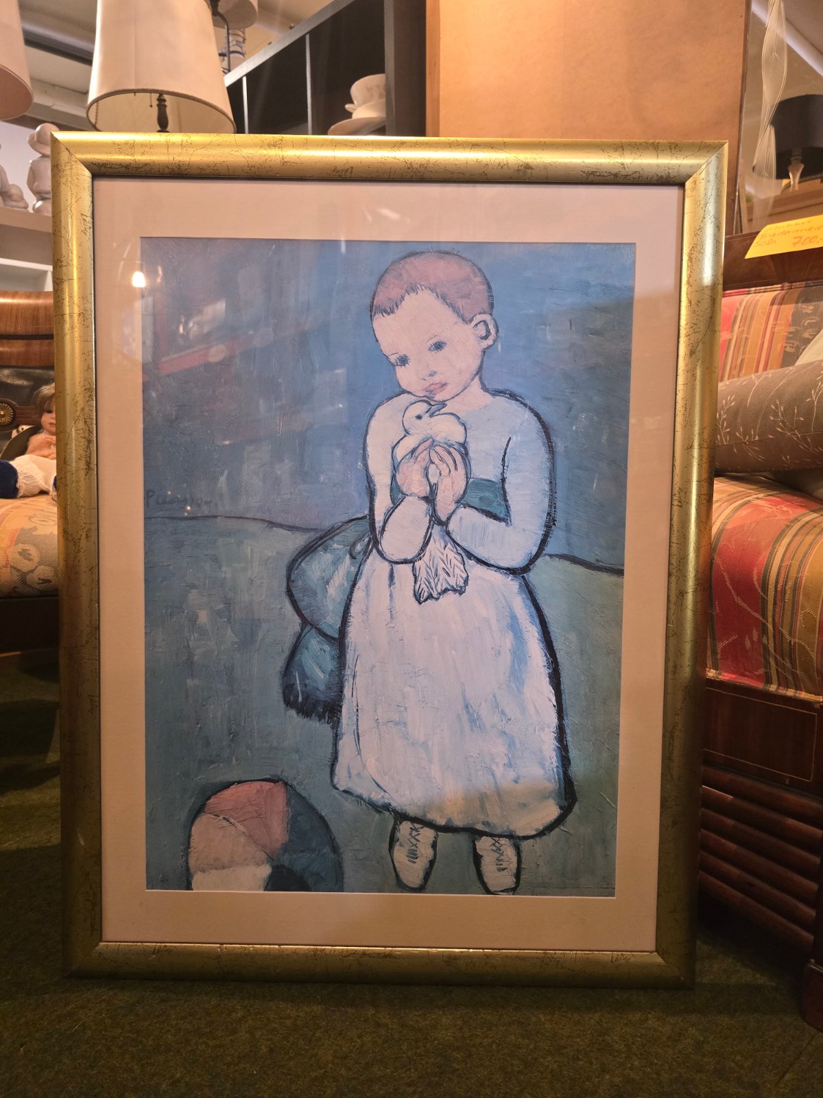 Picasso Kind mit Taube Kunstdruck gerahmt Goldrahmen Passepartout vintage