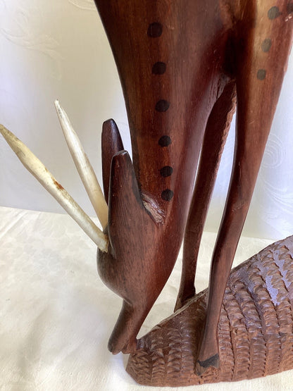 Holzschnitzerei Antilope Gazelle Afrika Skulptur Figur Handarbeit Deko Vintage
