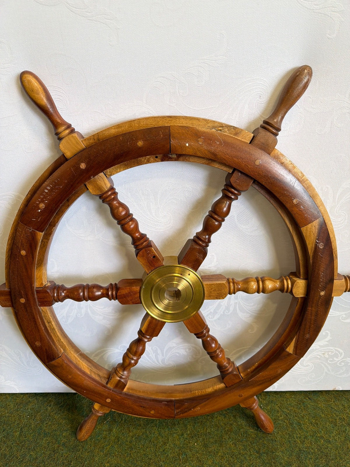 Schiffssteuerrad Holz Messing Nabe Steuerrad 6 Speichen maritime Deko