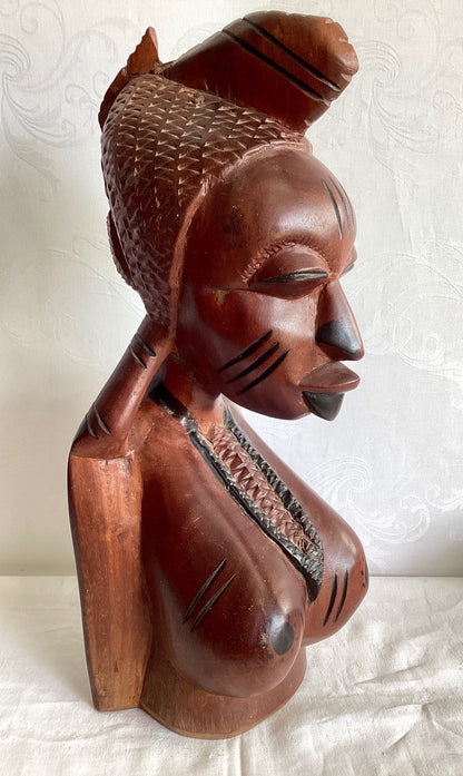 Afrikanische Holzbüste Frau handgeschnitzt Stammeskunst Skulptur Schnitzerei