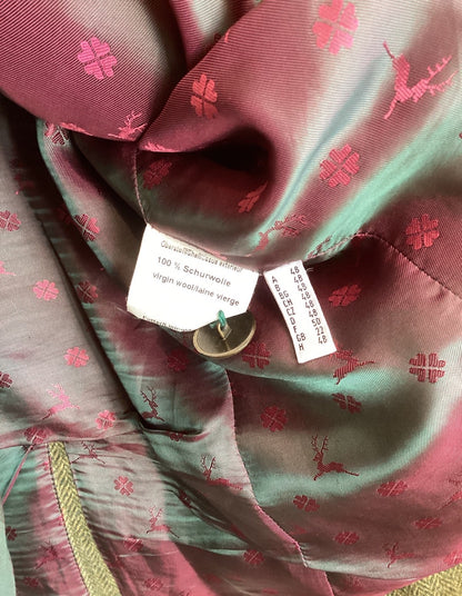 Bauer Pour Femme Trachtenjacke Damen Gr.48 Schurwolle Grün Velours Tracht