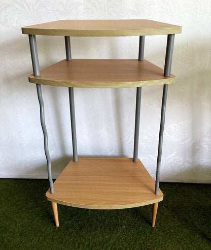 Beistelltisch 3 Ebenen Regal Holz Metall geschwungene Beine Retro Design