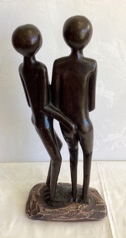 Afrikanische Holzskulptur Pärchen abstrakt Figur Paar Kunst Handarbeit 36 cm