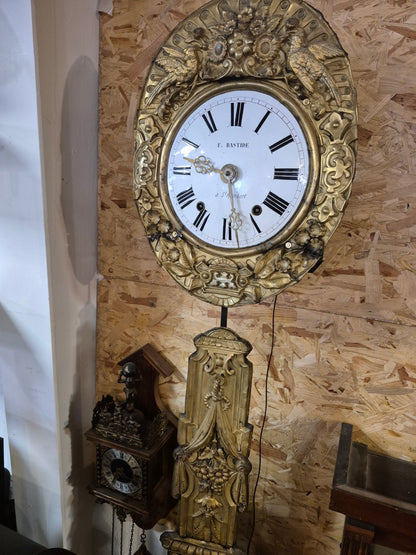 Antike Comtoise Wanduhr F. Bastide à St-Rambert Messing Emaille 19. Jh.