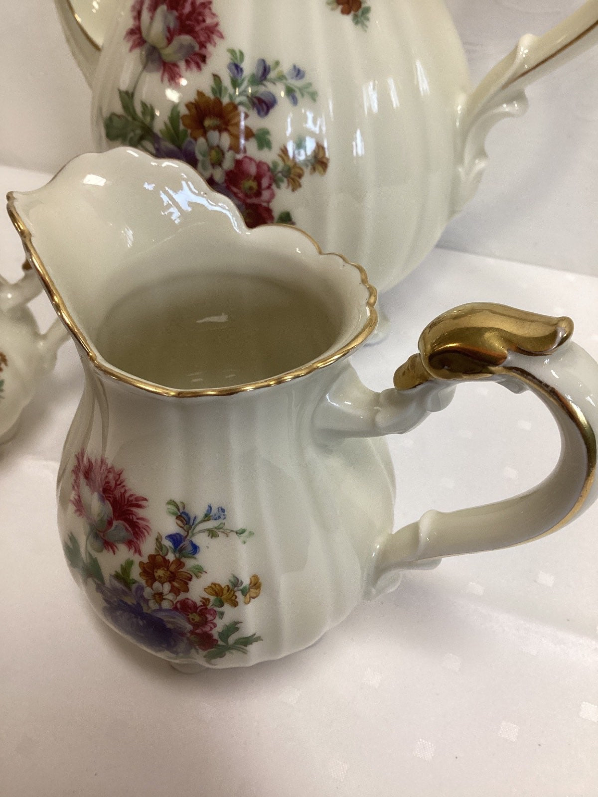 Fürstenberg Kaffeeservice 3-tlg Blumendekor Goldrand Baroque Kanne Milch Zucker