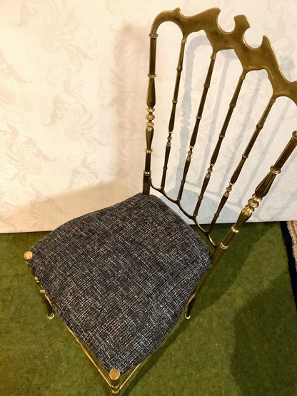 Chiavari Stuhl - Messing - Polstersitz Grau Blau - Italien 1960