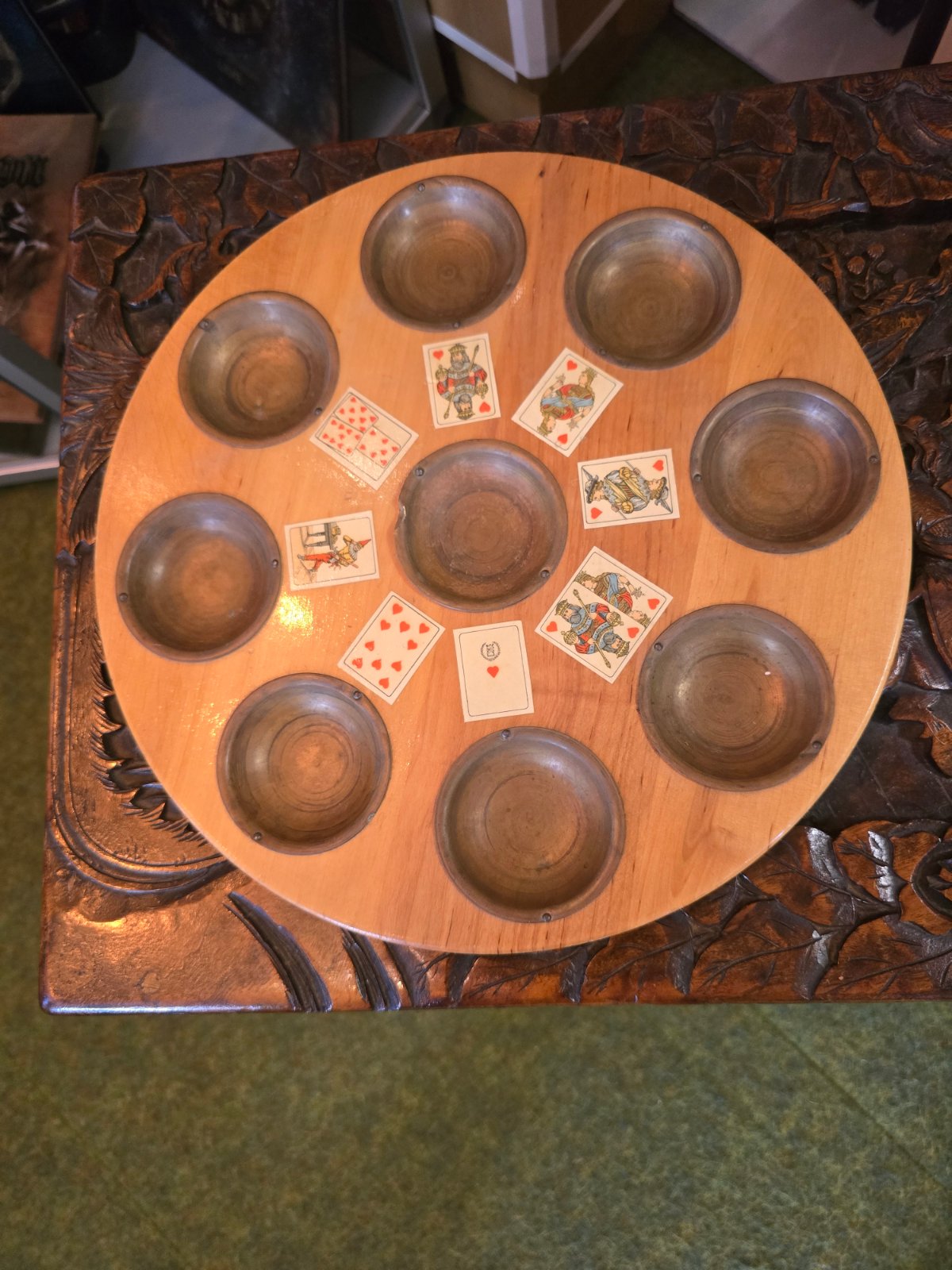 Pochbrett Vintage Holztisch Spieltisch Kartenfächer Retro Deko