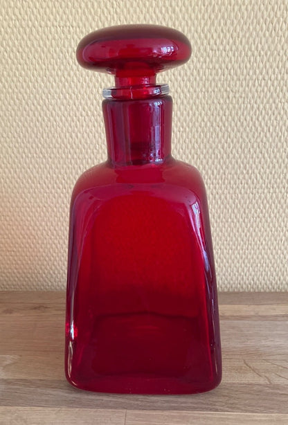 Rote Glas Karaffe mit Stöpsel Murano Italia Vintage Dekantierer rubinrot