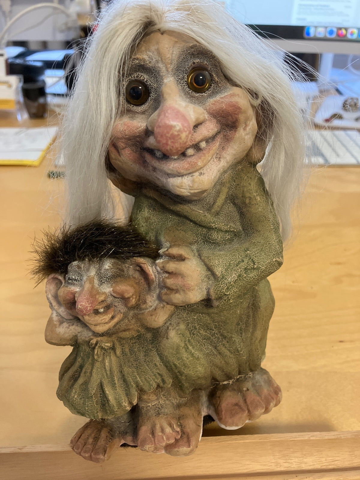 Vintage Troll Puppe mit Baby Troll Doll weißes Haar