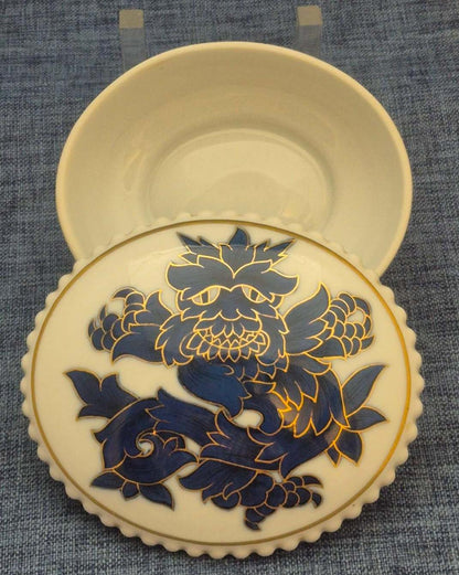 Rosenthal Bavaria Porzellan Deckeldose oval Drache in Blau und Gold Antik