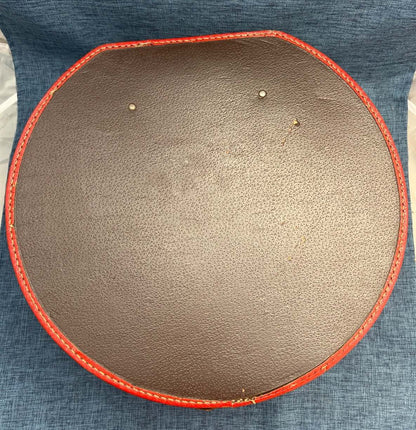 Alter Hutkoffer, rund, braun/rot, Kunst-Leder, mit Schloss