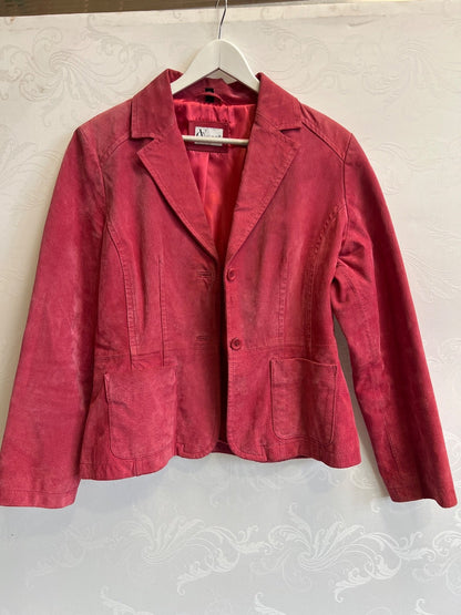 Vivien Caron Damen Velourleder Blazer Jacke rot Gr. 42 gefüttert