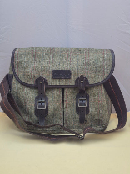 Barbour Tweed Tarras Bag Umhängetasche Schultertasche Herringbone Grün Leder