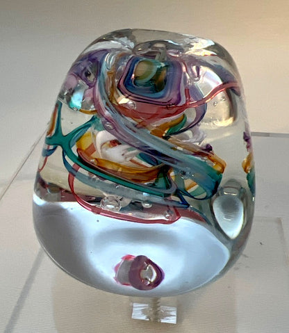 Glas Briefbeschwerer, Paperweight, Farbwirbel, mundgeblasen, Deko