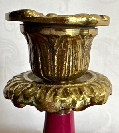 2 Kerzenleuchter Messing Porzellan Rokoko-Stil handgemalt Golddekor 16,5 cm