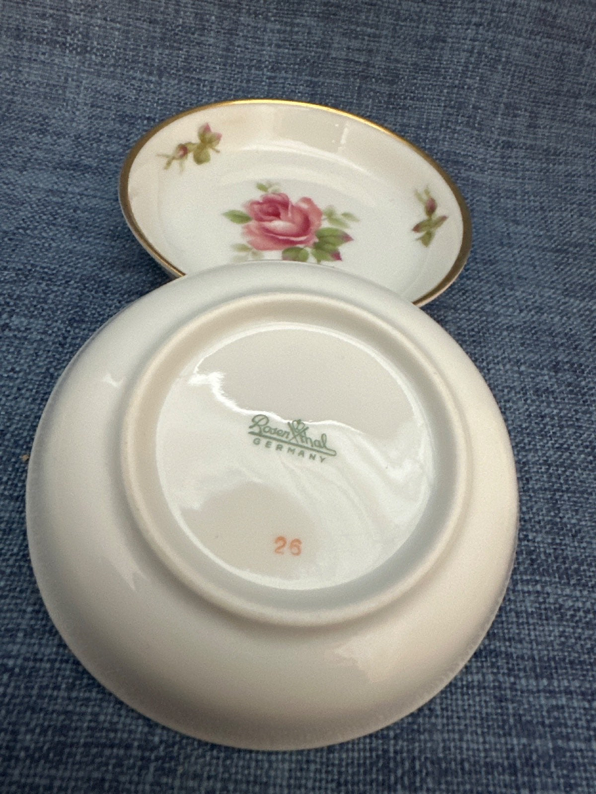 Rosenthal Porzellan Konfekttellerchen  2er Set Rosa Rose 8 cm Goldrand Vintage