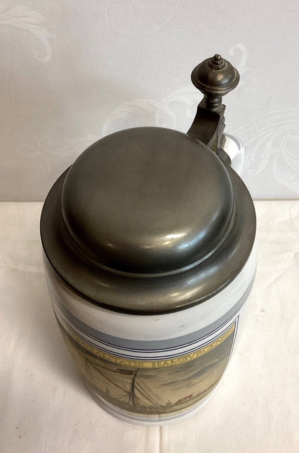 Holsten Bierkrug Porzellan Zinndeckel Hamburg Admiralität 1989 Sammler H 23cm