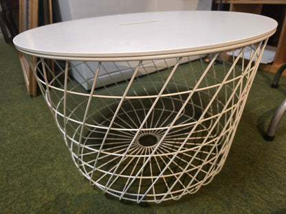 Couchtisch Drahtkorb rund weiß Metall Holzplatte abnehmbar Skandinavisch modern