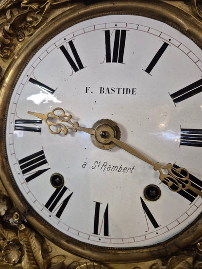 Antike Comtoise Wanduhr F. Bastide à St-Rambert Messing Emaille 19. Jh.