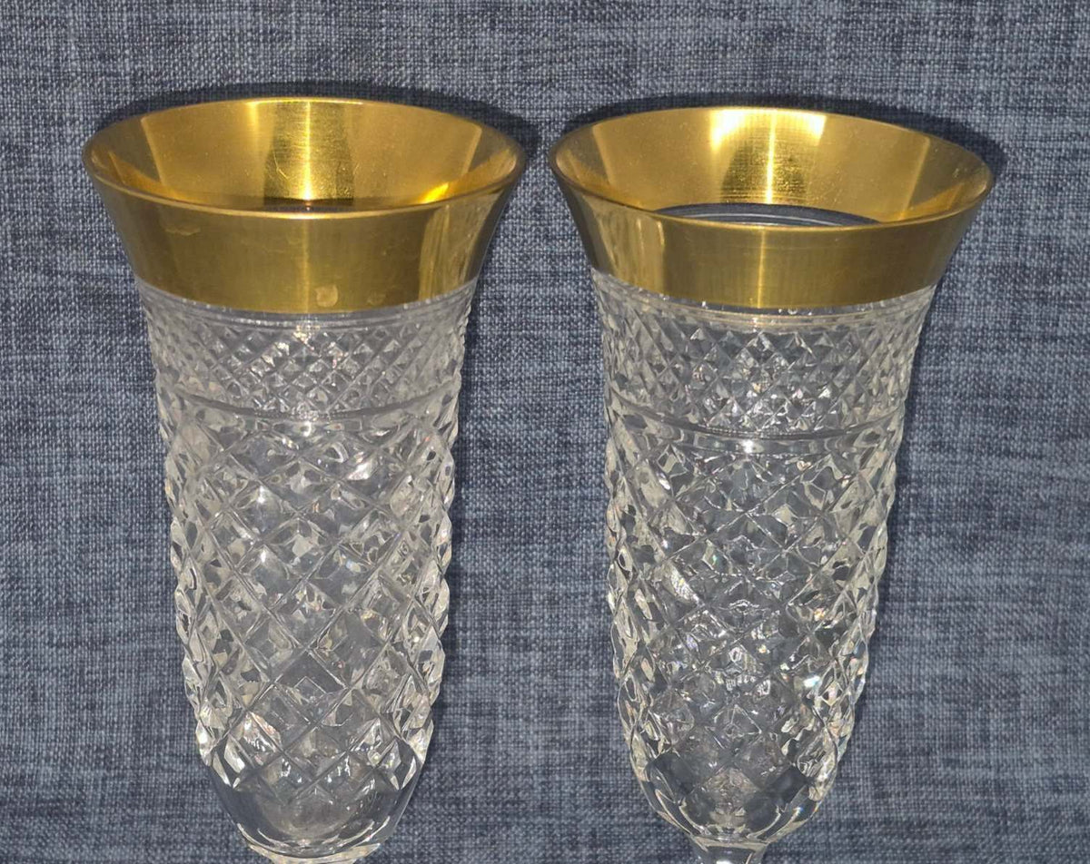 Josephinenhütte - 2 Sektgläser - Serie: Ernestine - 24 Karat Gold - Kristallglas