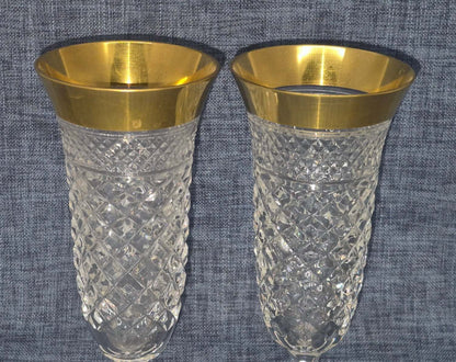 Josephinenhütte - 2 Sektgläser - Serie: Ernestine - 24 Karat Gold - Kristallglas