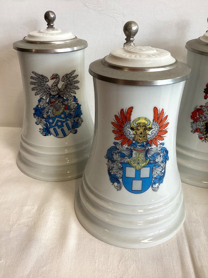 5x Fürstenberg Bierkrug Porzellan Zinndeckel Wappen Hannover Papier Alfeld Leine